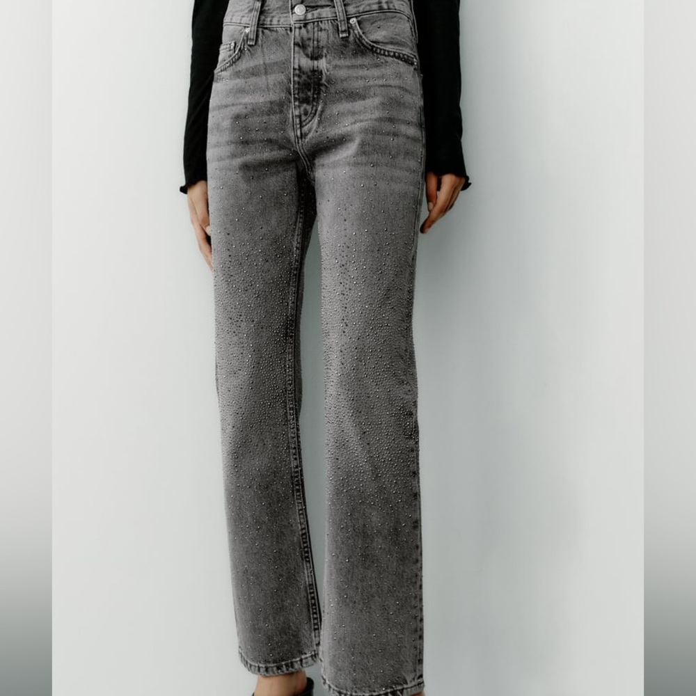 ZARA Rhinestone Mid Rise Jeans - Picture 6 of 11